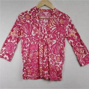 LILLY PULITZER Pink Camie Seashell Top 3/4 Sleeves Cotton - Size XS
